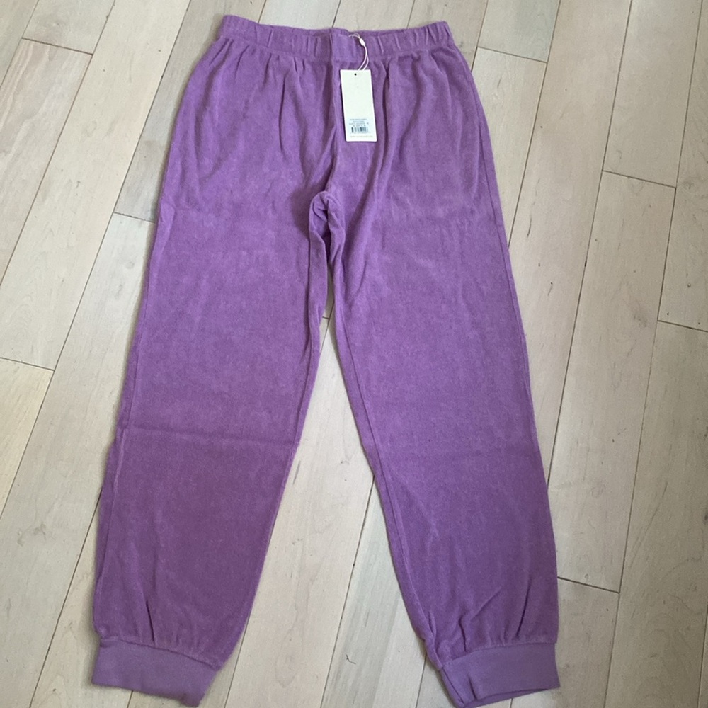 Suzie Kondi lavender beach terry soft organic cotton slim track pants XS